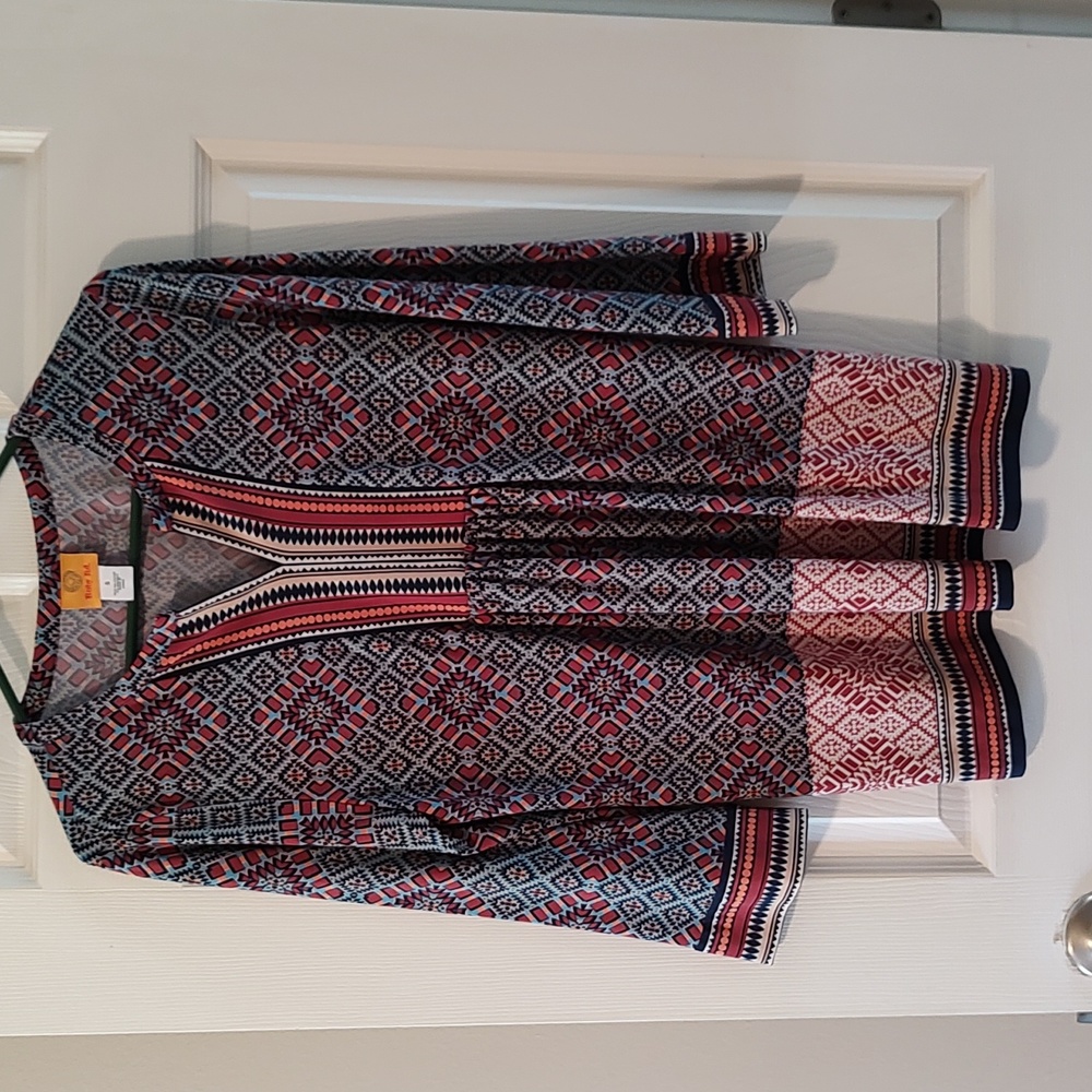 Ruby Rd, size SMALL, split neck printed knit top